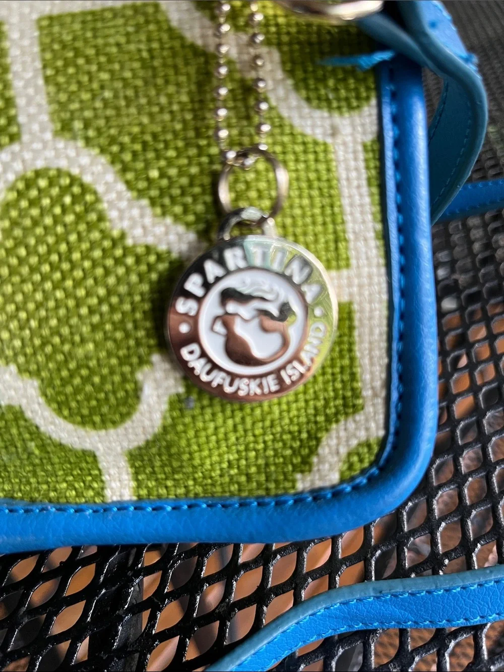 Spartina 449 Navy, Bright Blue & Lime Green Crossbody Leather and Linen